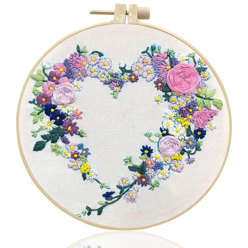 Maydear Embroidery Kit for Beginners Patterns Punch Needle Kit,Cross Stitch Kits,French Stamped Embroidery Starter Kit Adults Including Embroidery Hoop Color Threads and Embroidery Scissors - Image 1